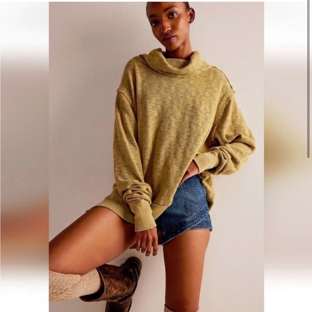 We the free free people Timmy turtleneck pullover sweater with raw edge design